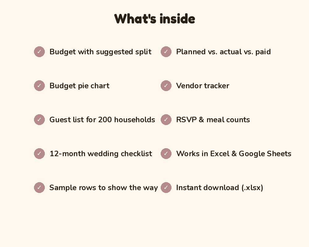Wedding Budget Planner Spreadsheet: Budget, Vendors, Guest List & Checklist (Excel & Google Sheets) printable preview 3