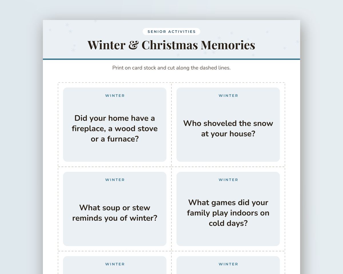 Winter & Christmas Memories: 48 Large-Print Reminiscence Cards for Seniors printable preview 2