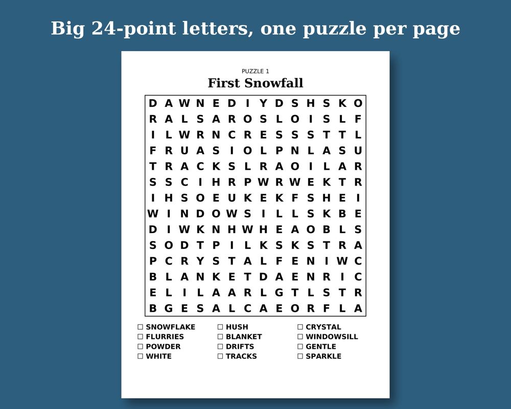 Free printable Cozy Winter Word Search sample page