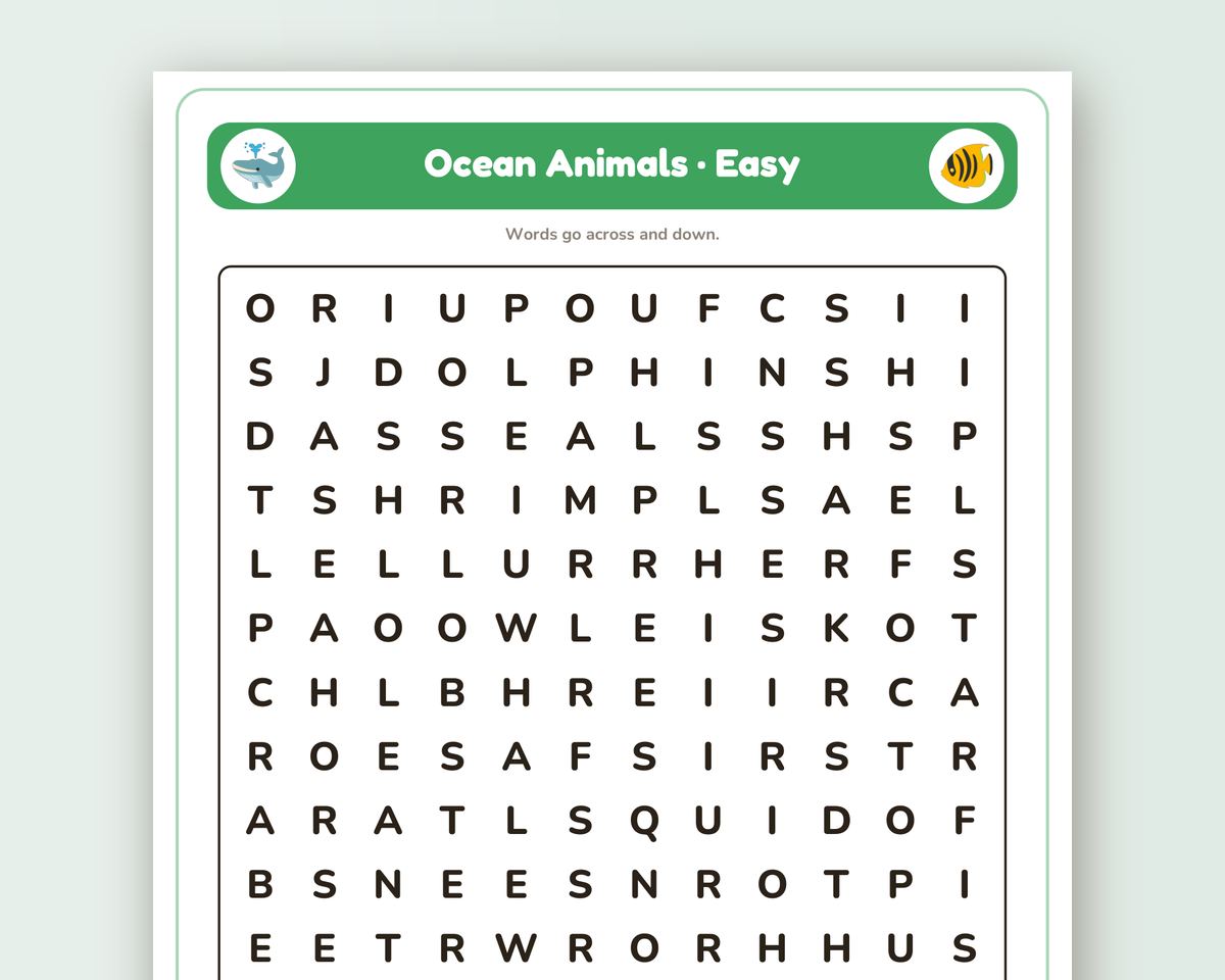 Animal Word Search Book: 40 Printable Puzzles (Farm, Ocean, Jungle, Pets, Birds & More) printable preview 2