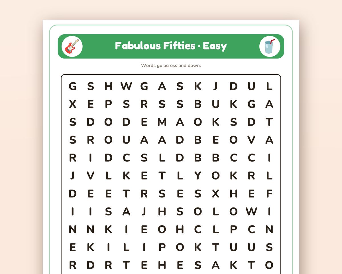 Decades Word Search Book: 40 Nostalgia Puzzles from the 1940s to the 1990s (Large Print Included) printable preview 2
