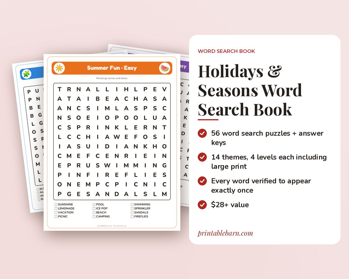 Holidays & Seasons Word Search Book: 56 Printable Puzzles (Christmas, Easter, 4th of July, Seasons, Celebrations) printable preview 1