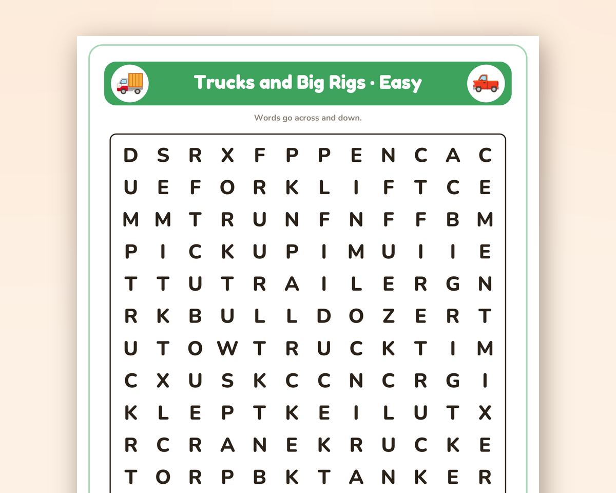 Kids Adventure Word Search Book: 44 Printable Puzzles (Trains, Trucks, Pirates, Knights, Fairy Tales) printable preview 2