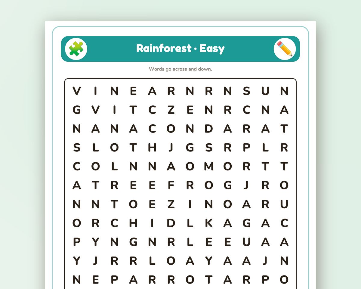 Wild Animals Word Search Book: 40 Printable Puzzles (Arctic, Rainforest, Desert, Ocean & More) printable preview 2
