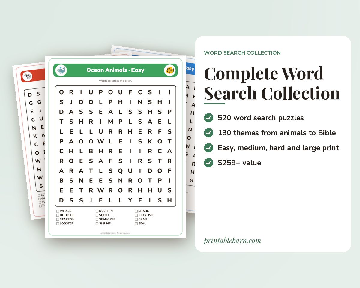 Complete Word Search Collection: 520 Printable Puzzles in 130 Themes (Large Print Included) printable preview 1