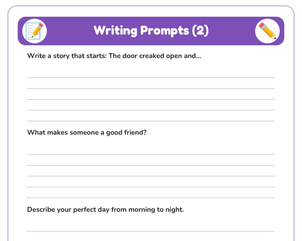Free printable Writing Prompts for 3rd–5th grade sample page