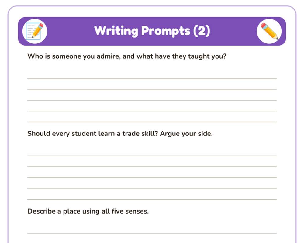 Writing Prompts for 6th–8th grade: 15 Printable Journal Pages printable preview 2