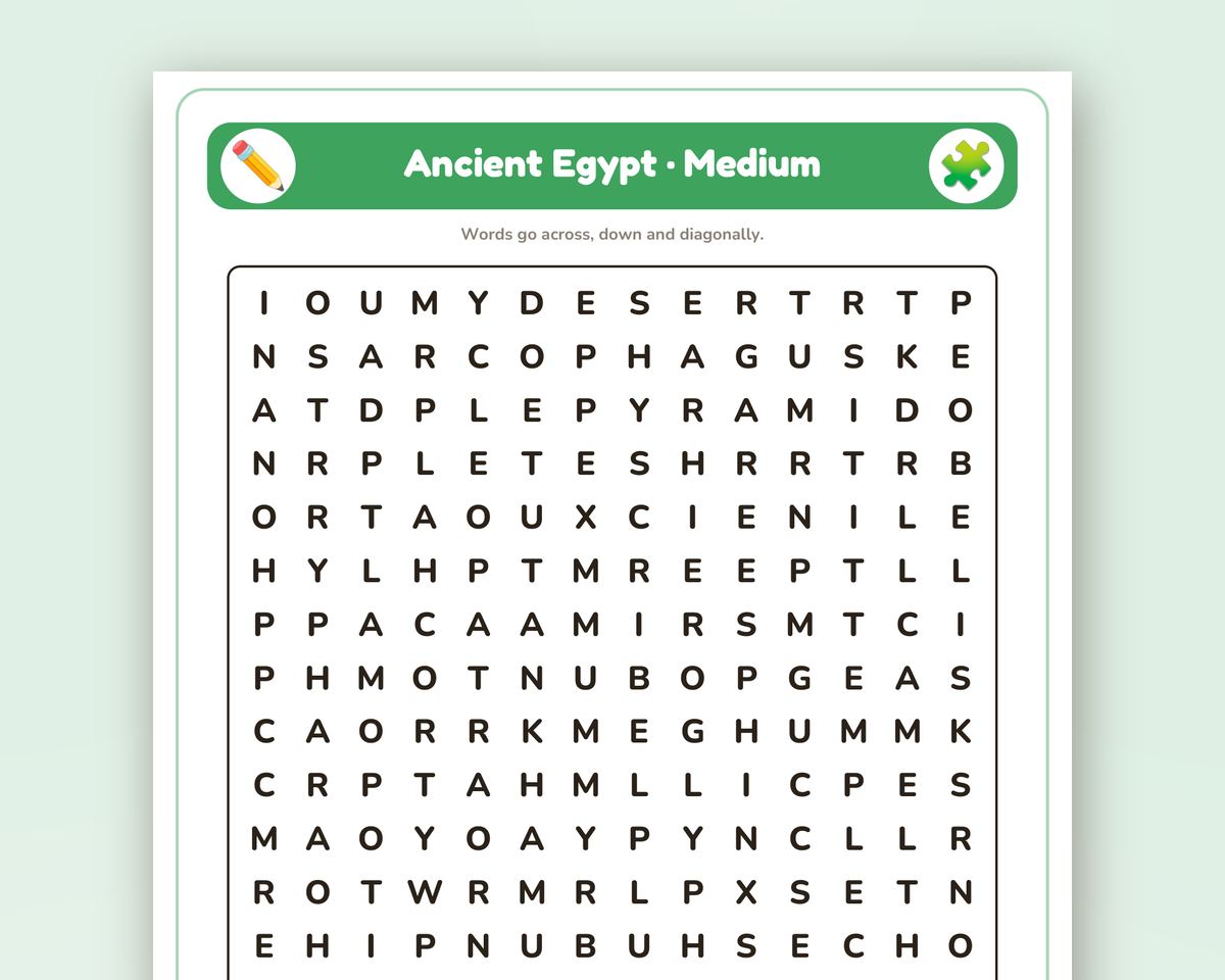 Ancient Egypt Word Search Printable: 4 Puzzles (Easy to Hard + Large Print) printable preview 2