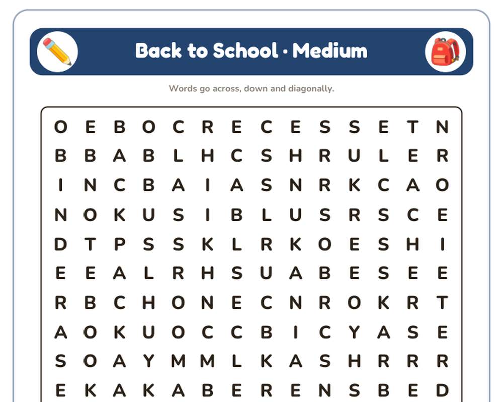 Back to School Word Search Printable: 4 Puzzles (Easy to Hard + Large Print) printable preview 2