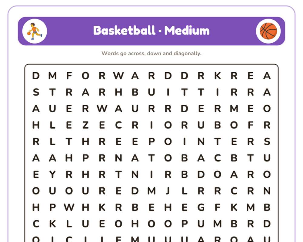 Basketball Word Search Printable: 4 Puzzles (Easy to Hard + Large Print) printable preview 2