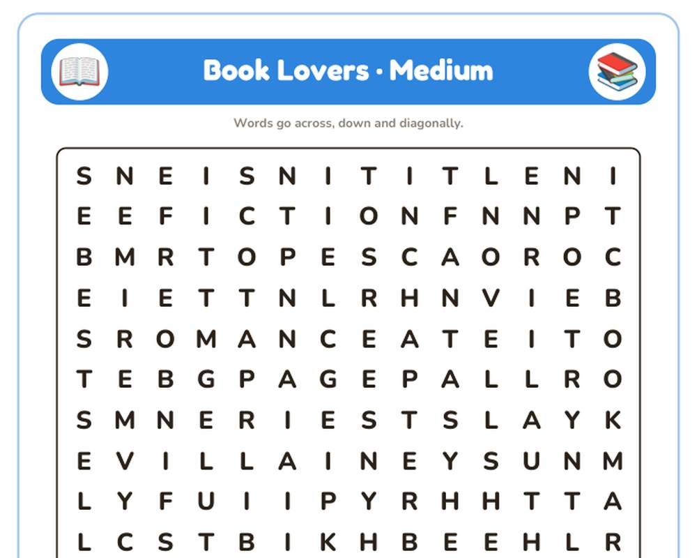 Book Lovers Word Search Printable: 4 Puzzles (Easy to Hard + Large Print) printable preview 2