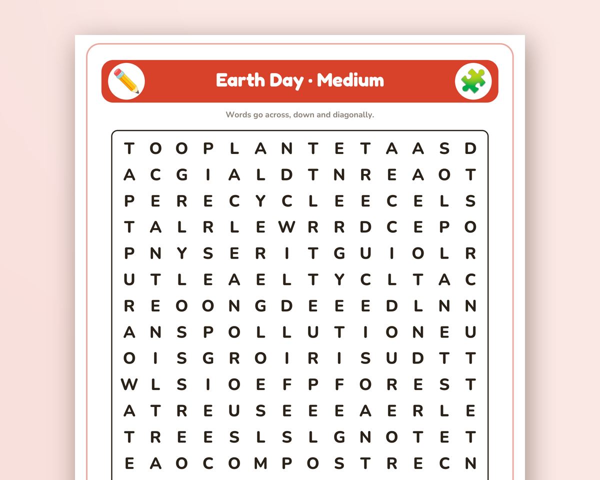 Earth Day Word Search Printable: 4 Puzzles (Easy to Hard + Large Print) printable preview 2