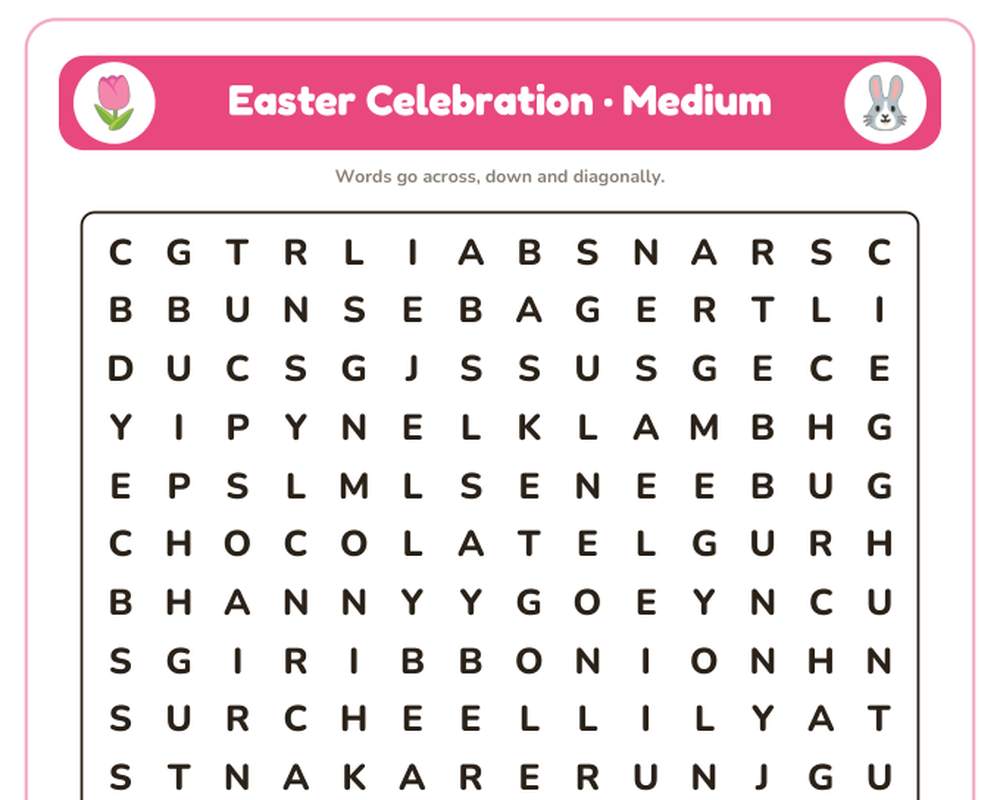 Easter Celebration Word Search Printable: 4 Puzzles (Easy to Hard + Large Print) printable preview 2
