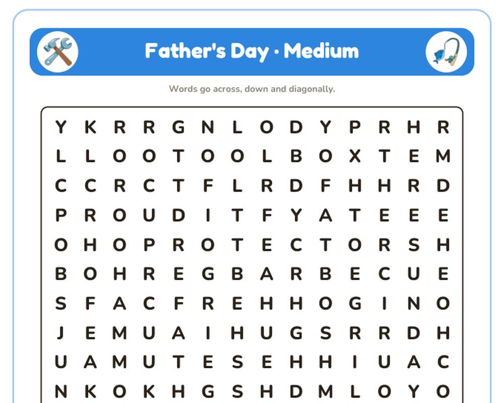 Father's Day Word Search Printable: 4 Puzzles (Easy to Hard + Large Print) printable preview 2