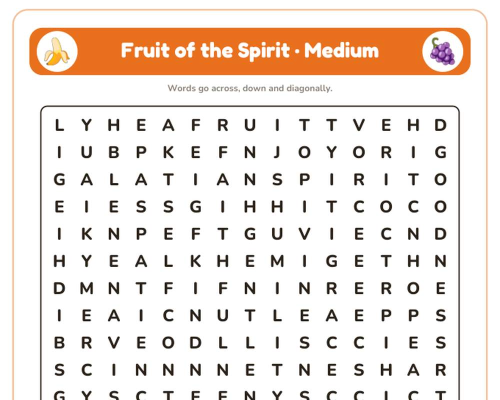 Fruit of the Spirit Word Search Printable: 4 Puzzles (Easy to Hard + Large Print) printable preview 2