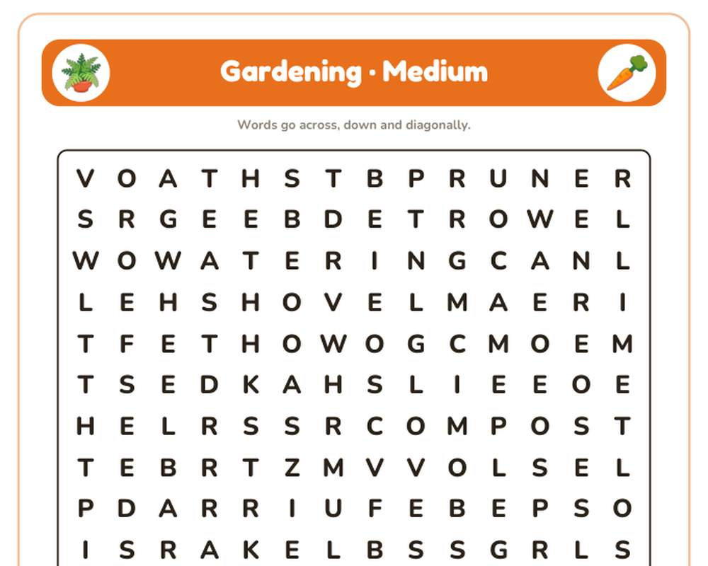 Gardening Word Search Printable: 4 Puzzles (Easy to Hard + Large Print) printable preview 2
