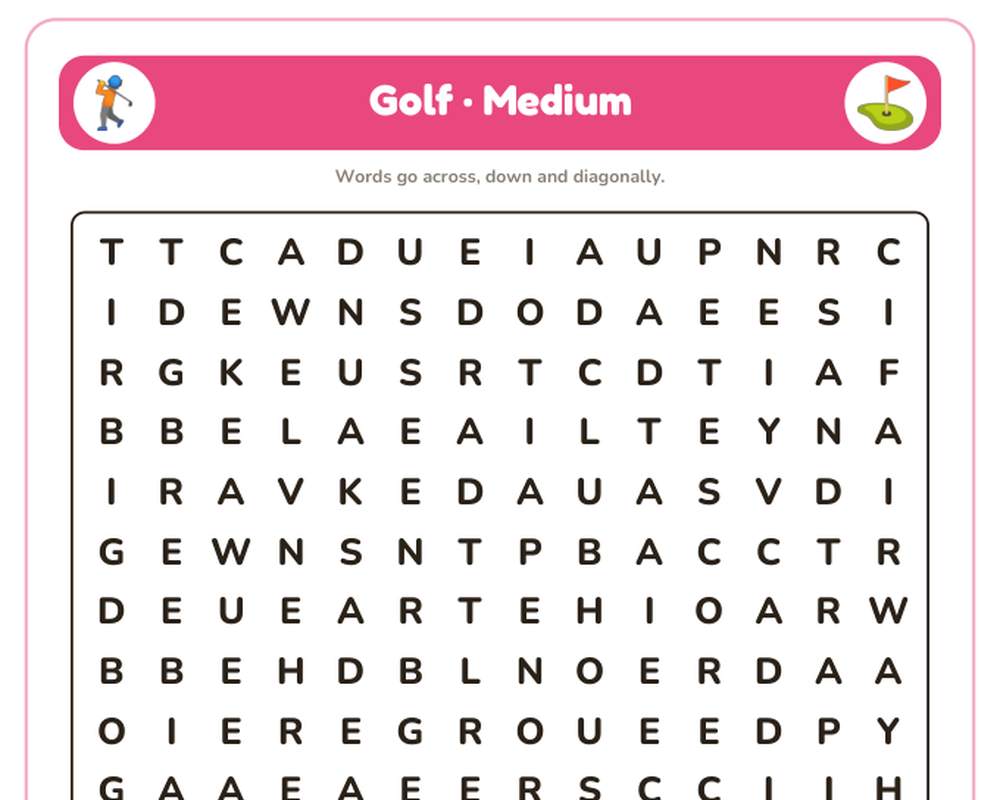Golf Word Search Printable: 4 Puzzles (Easy to Hard + Large Print) printable preview 2