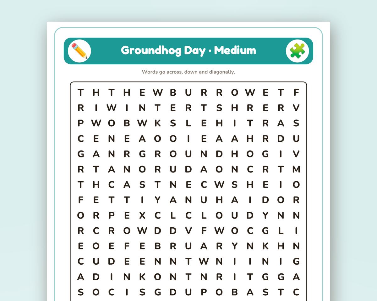 Groundhog Day Word Search Printable: 4 Puzzles (Easy to Hard + Large Print) printable preview 2