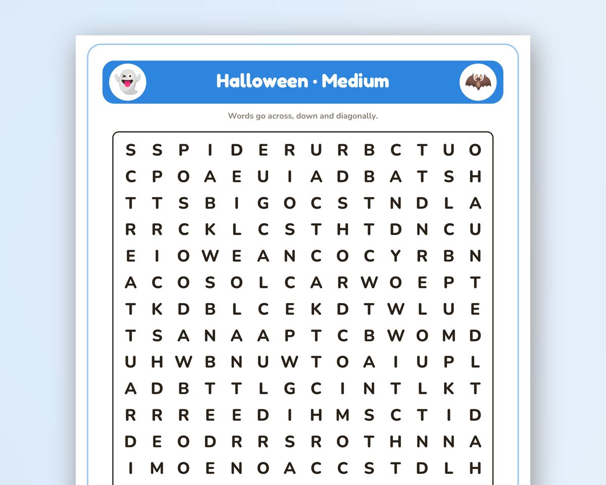 Halloween Word Search Printable: 4 Puzzles (Easy to Hard + Large Print) printable preview 2