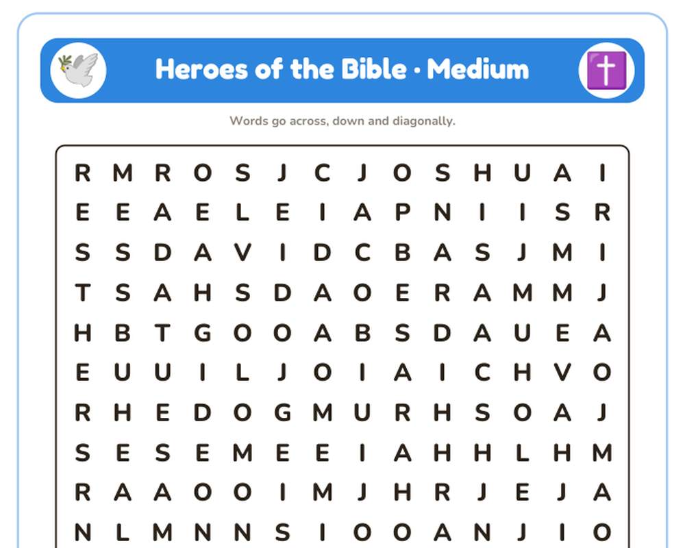 Heroes of the Bible Word Search Printable: 4 Puzzles (Easy to Hard + Large Print) printable preview 2