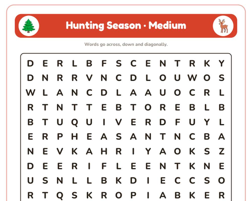 Hunting Season Word Search Printable: 4 Puzzles (Easy to Hard + Large Print) printable preview 2