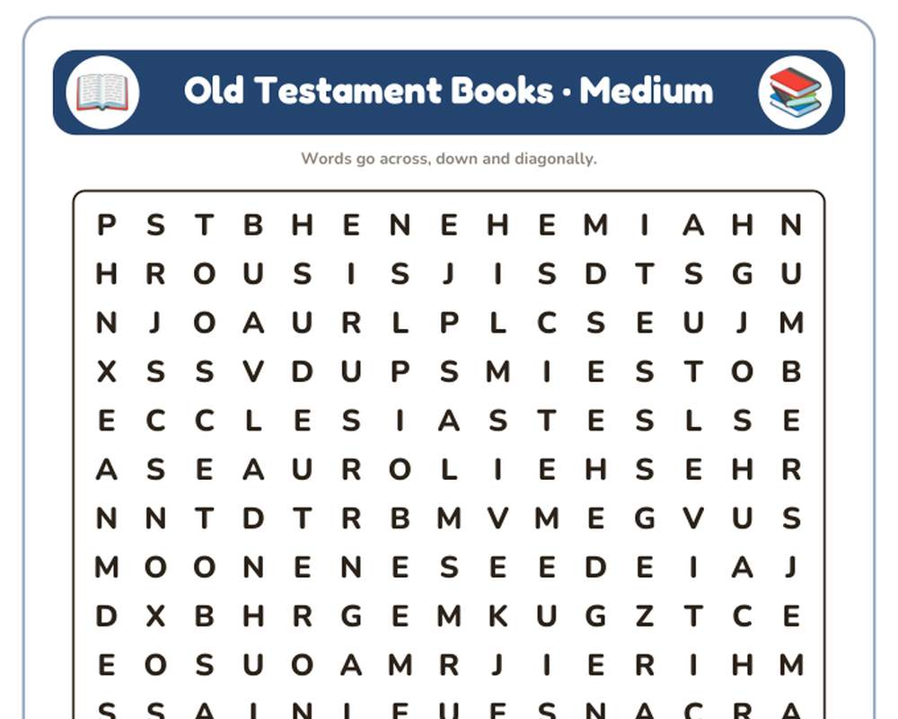 Old Testament Books Word Search Printable: 4 Puzzles (Easy to Hard + Large Print) printable preview 2