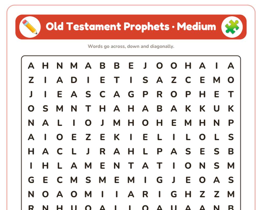 Old Testament Prophets Word Search Printable: 4 Puzzles (Easy to Hard + Large Print) printable preview 2