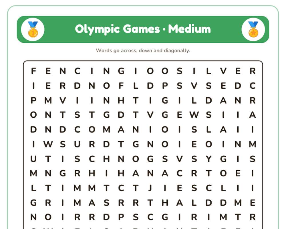 Olympic Games Word Search Printable: 4 Puzzles (Easy to Hard + Large Print) printable preview 2