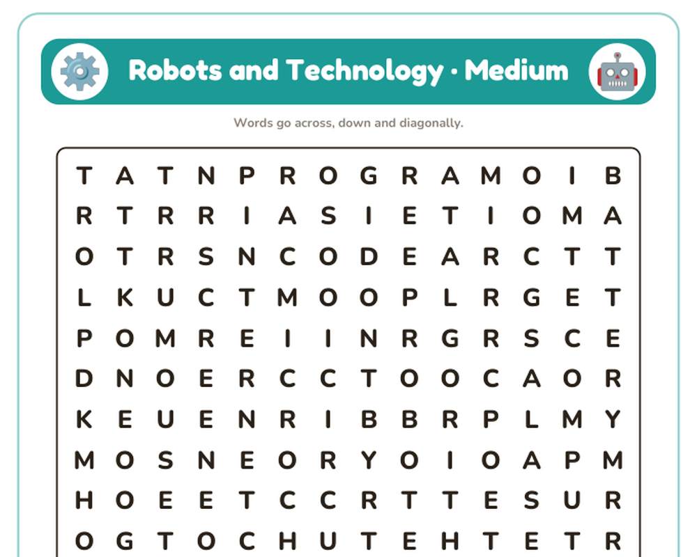 Robots and Technology Word Search Printable: 4 Puzzles (Easy to Hard + Large Print) printable preview 2