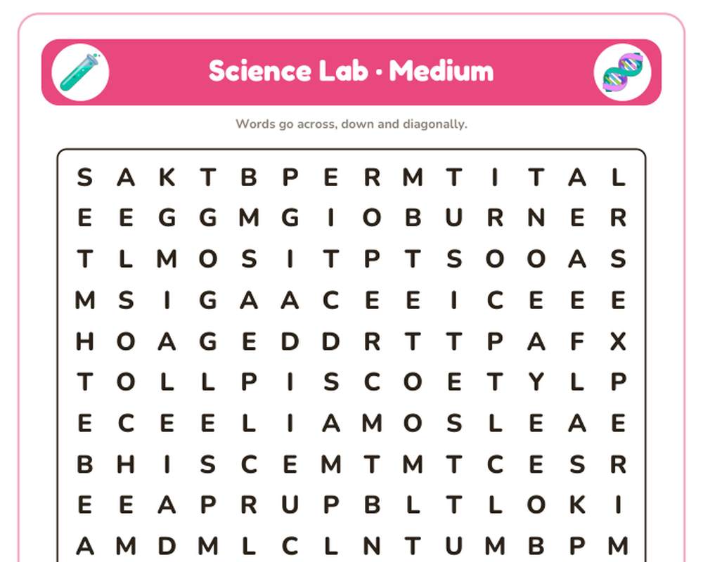 Science Lab Word Search Printable: 4 Puzzles (Easy to Hard + Large Print) printable preview 2