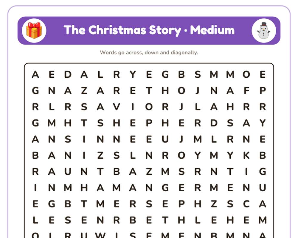 Free printable The Christmas Story Word Search sample page
