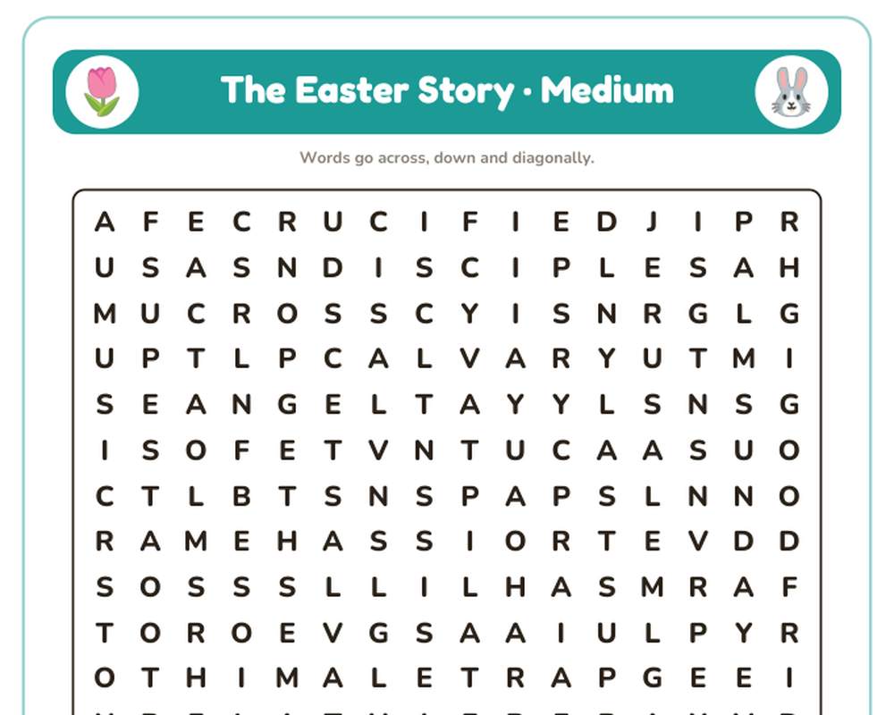 Free printable The Easter Story Word Search sample page