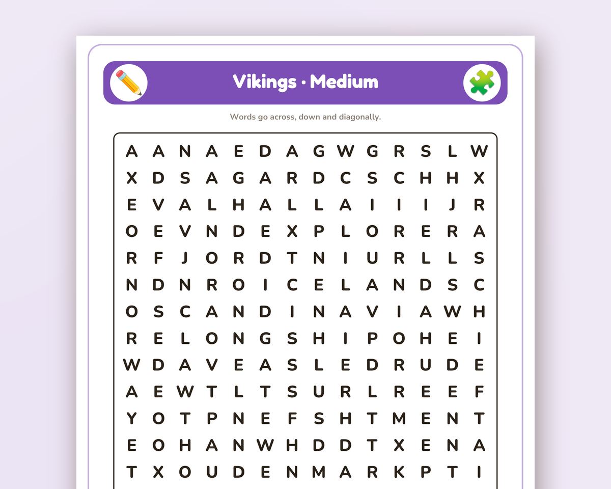 Vikings Word Search Printable: 4 Puzzles (Easy to Hard + Large Print) printable preview 2